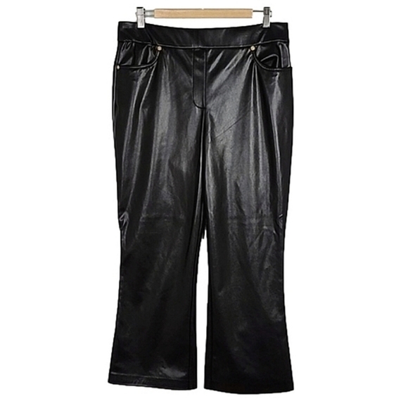 NWT Michael Kors Women's Black Faux Leather Stretch Cropped Pants Size L - Picture 1 of 15